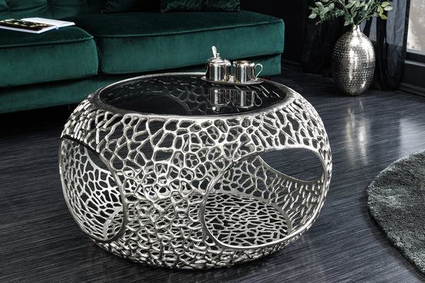 Coffee Table Ambrosia 75cm Metal Silver Glass