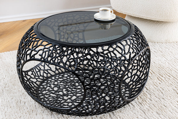 Coffee Table Ambrosia 75cm Metal Black Glass