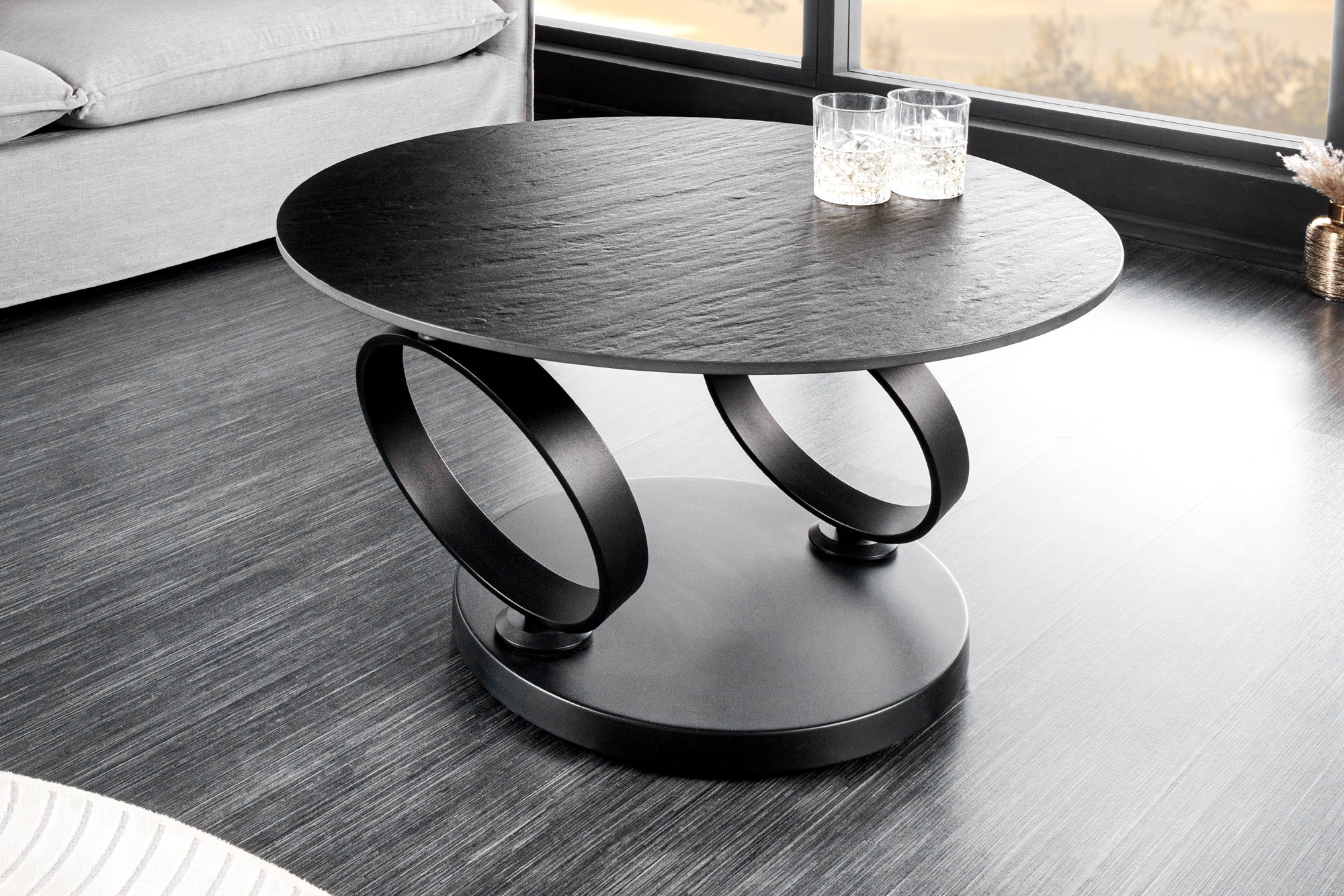 Rotating Coffee Table Axis 80-134cm Ceramic Grey