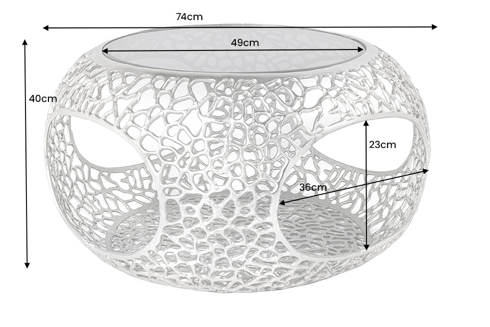 Coffee Table Ambrosia 75cm Metal Silver Glass