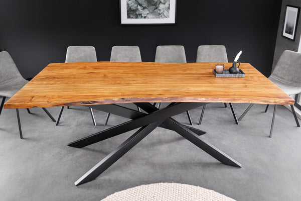 Dining Table Monolith 200cm Acacia Wood Natural Cross Frame