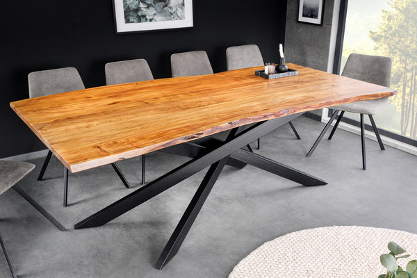 Dining Table Monolith 200cm Acacia Wood Natural Cross Frame