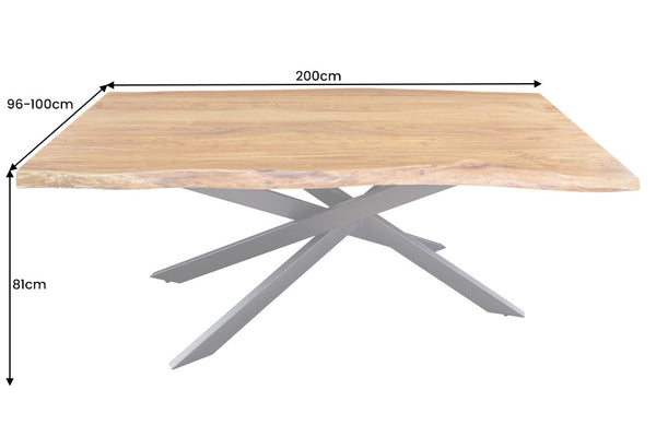 Dining Table Monolith 200cm Acacia Wood Natural Cross Frame 60mm Top