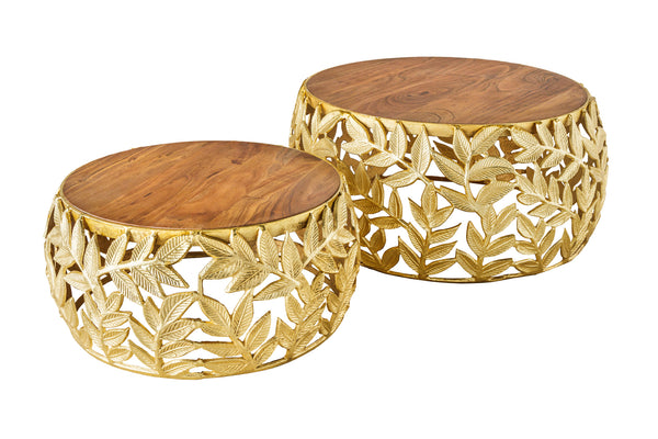 Nesting Coffee Table Abstract Leaf set of 2 Gold Acacia