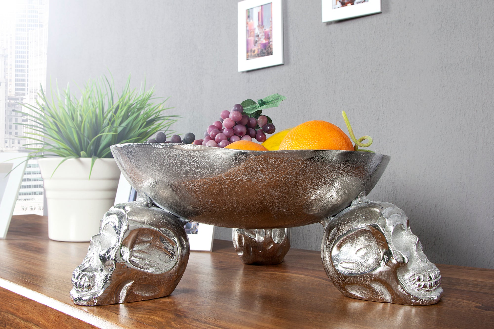 Fruit Bowl Skull 35cm Silver