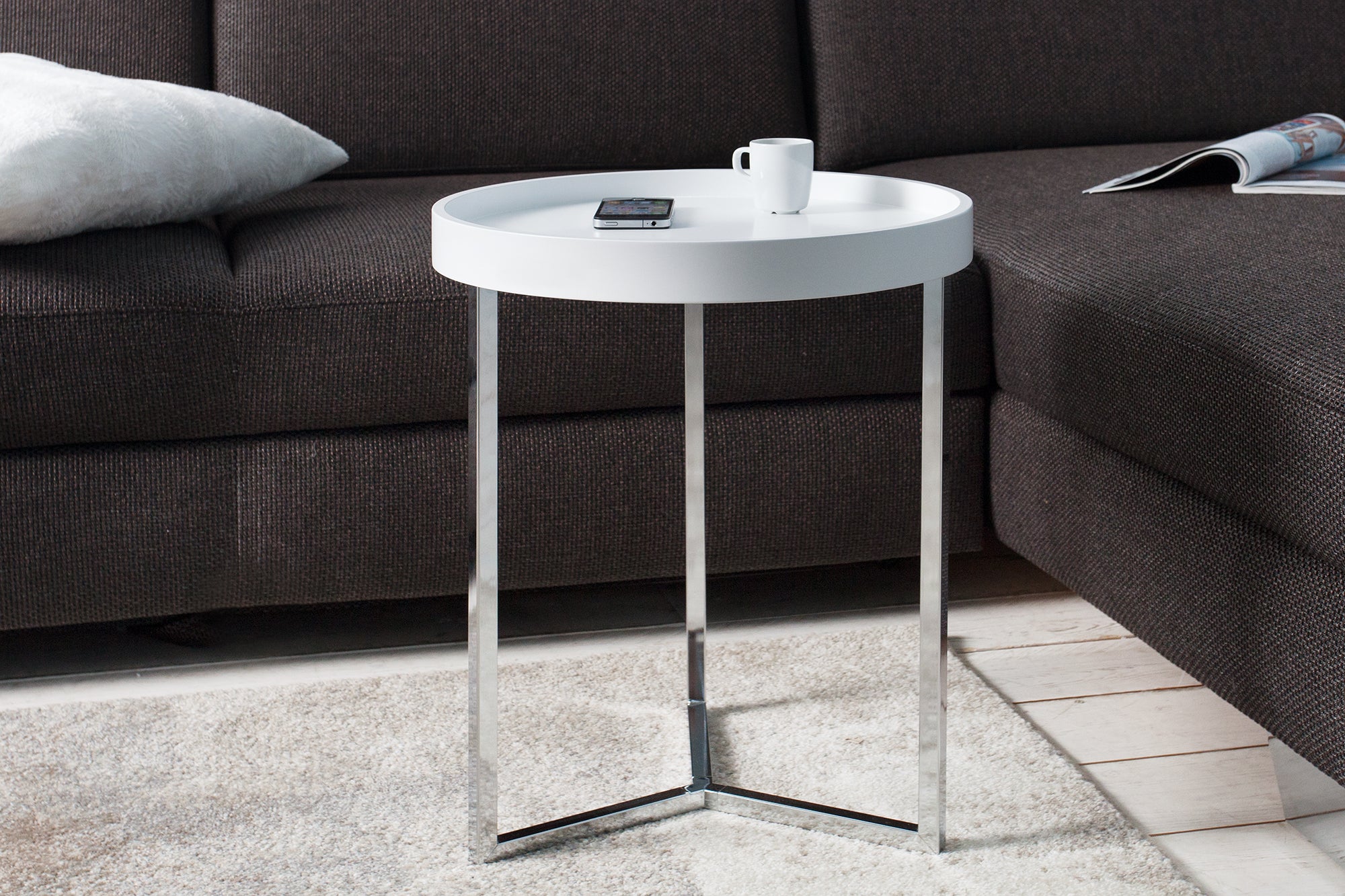 Coffee Table Cascade 40cm White Wood Silver