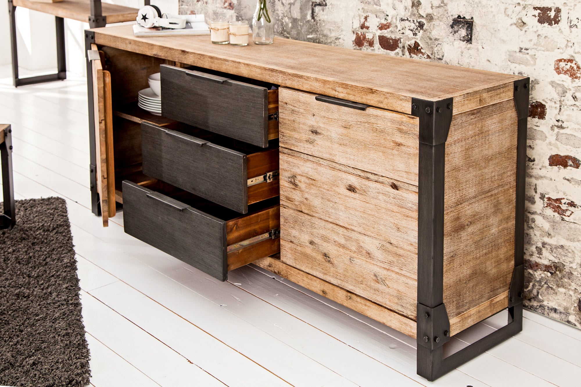 Sideboard Fortress 180cm Acacia Wood Grey