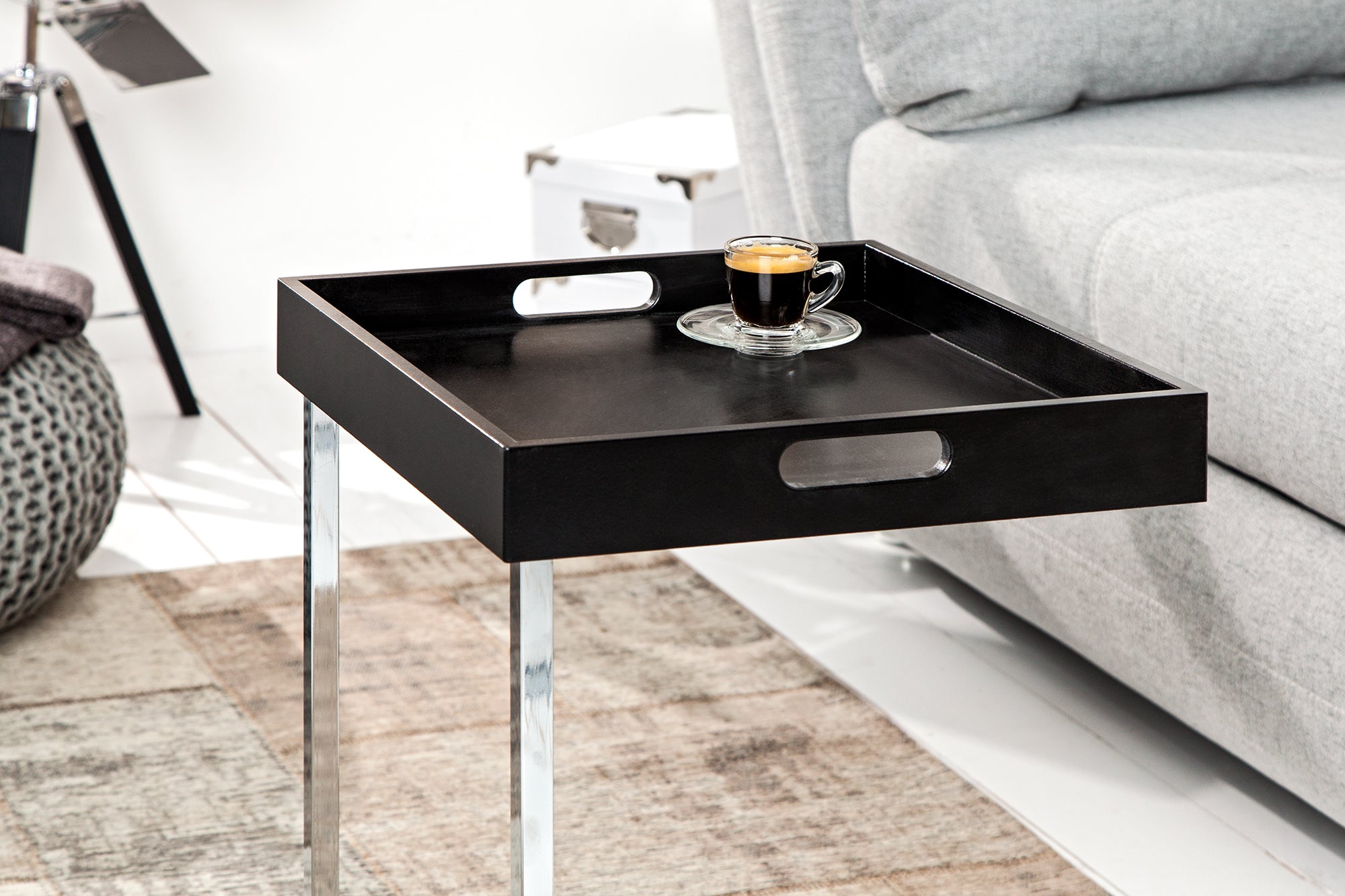 Side Table Ciano Tray 40cm Black Chrome