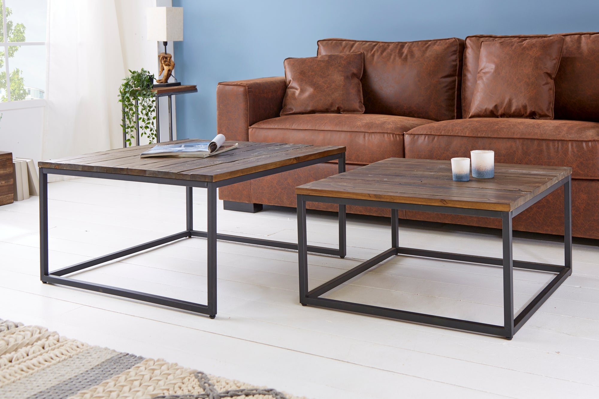 Nesting Coffee Table Elements set of 2 Acacia Wood Brown