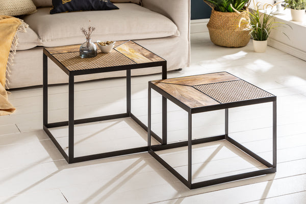 Nesting Coffee Table Vienna Square Set of 2 Mango Wood Natural