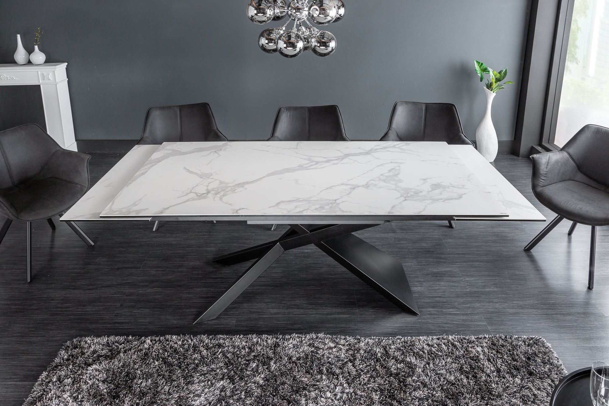 Dining Table Galactic 180-220-260cm Ceramic White Marble Look