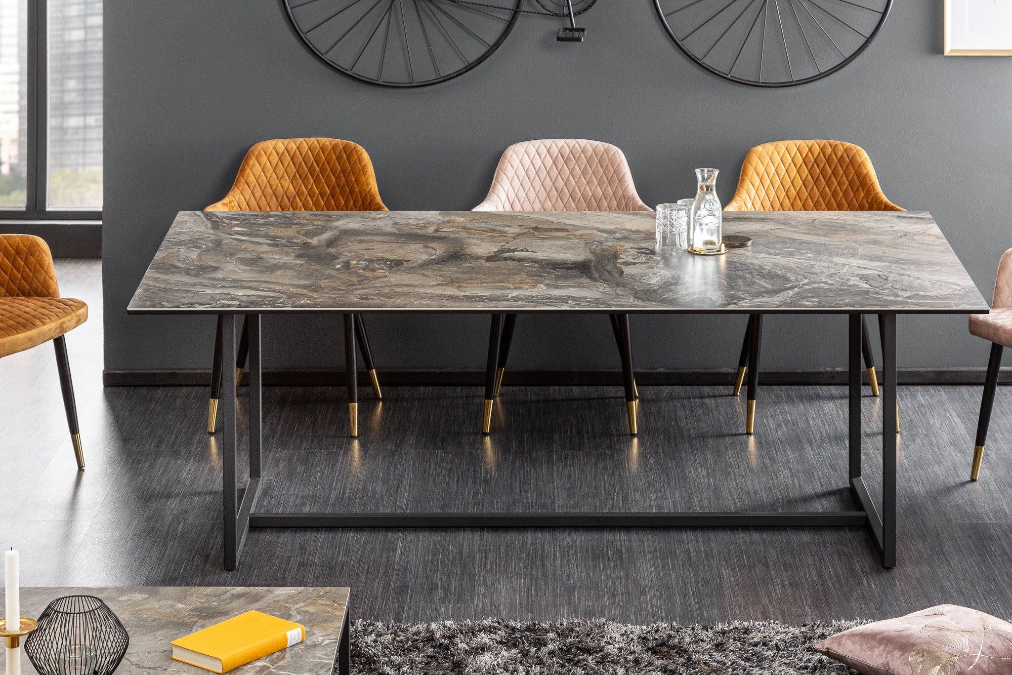 Dining Table Eclipse 200cm Ceramic Taupe Marble Look