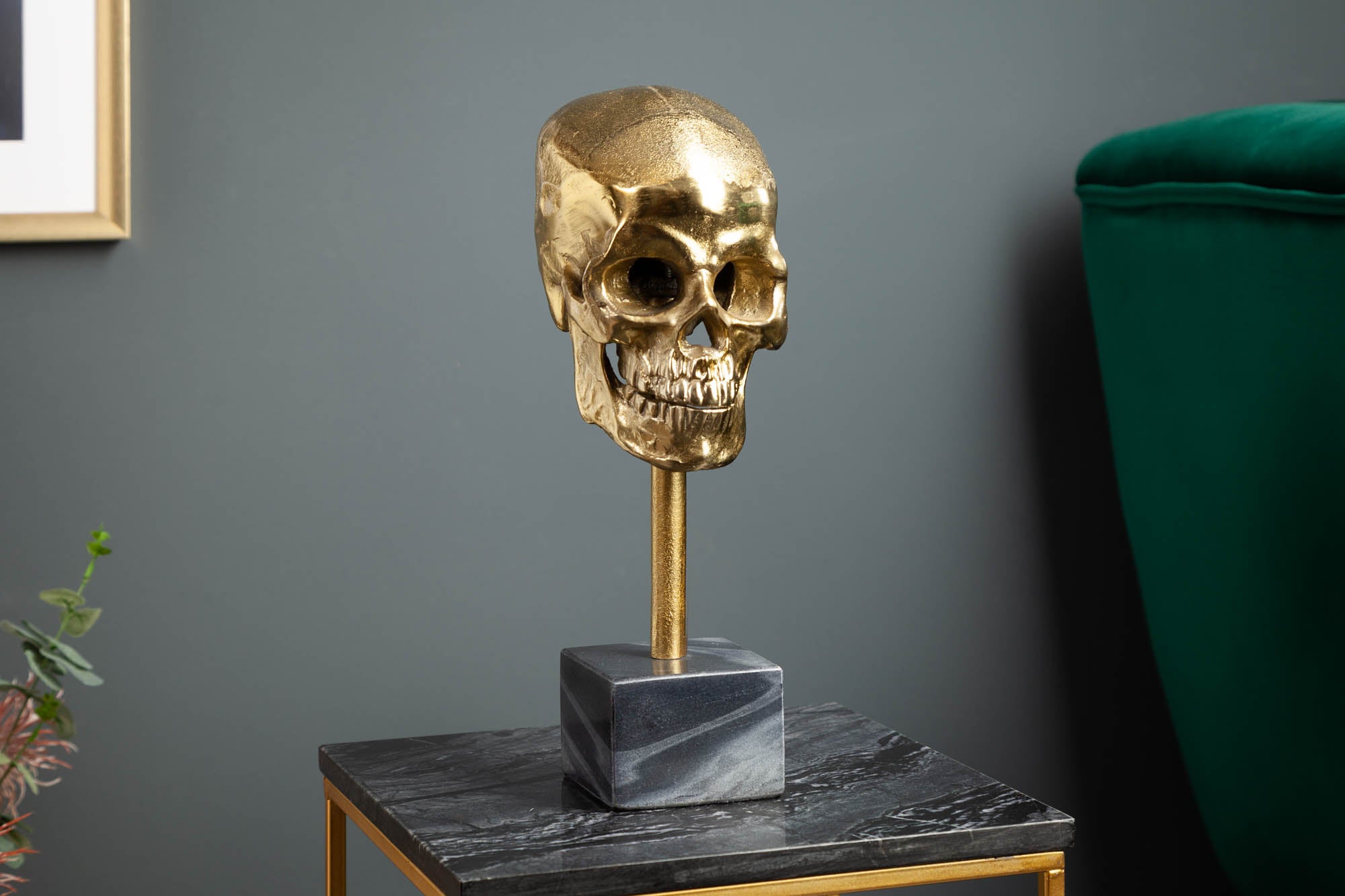 Decorative Sculpture Skull 35cm Metal Gold