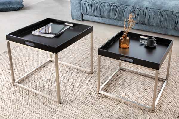 Nesting Side Table Elements Tray Set of 2 Black