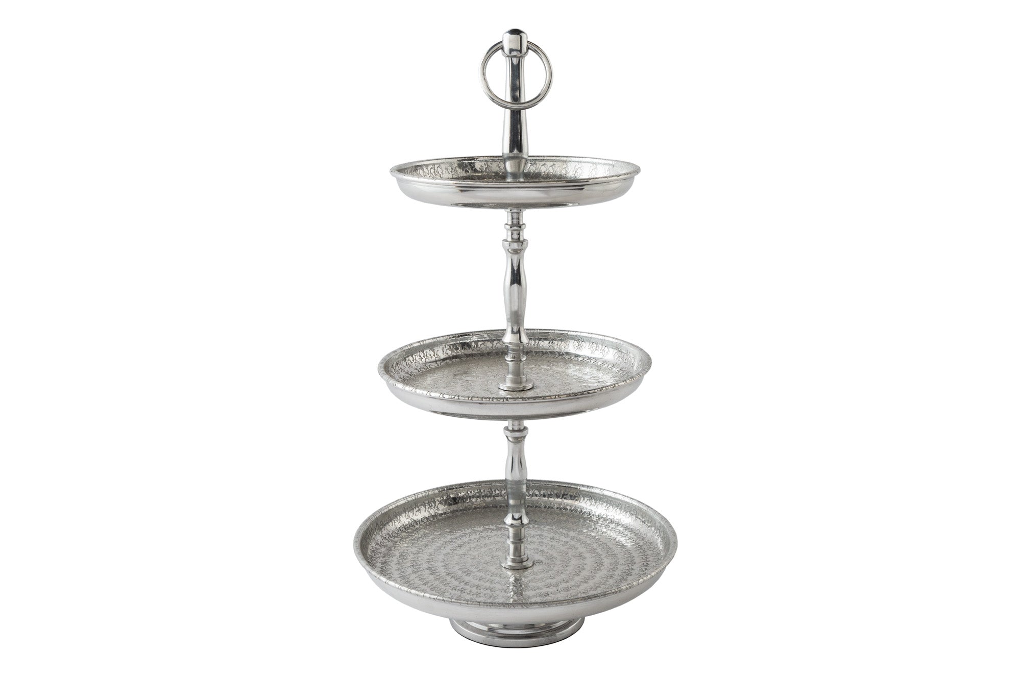 Three Tier Cake Stand Orient 47cm Hammered Aluminium Silver