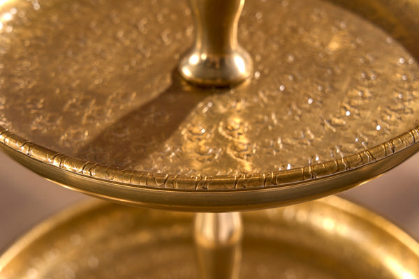 Three Tier Cake Stand Orient 47cm Hammered Aluminium Gold