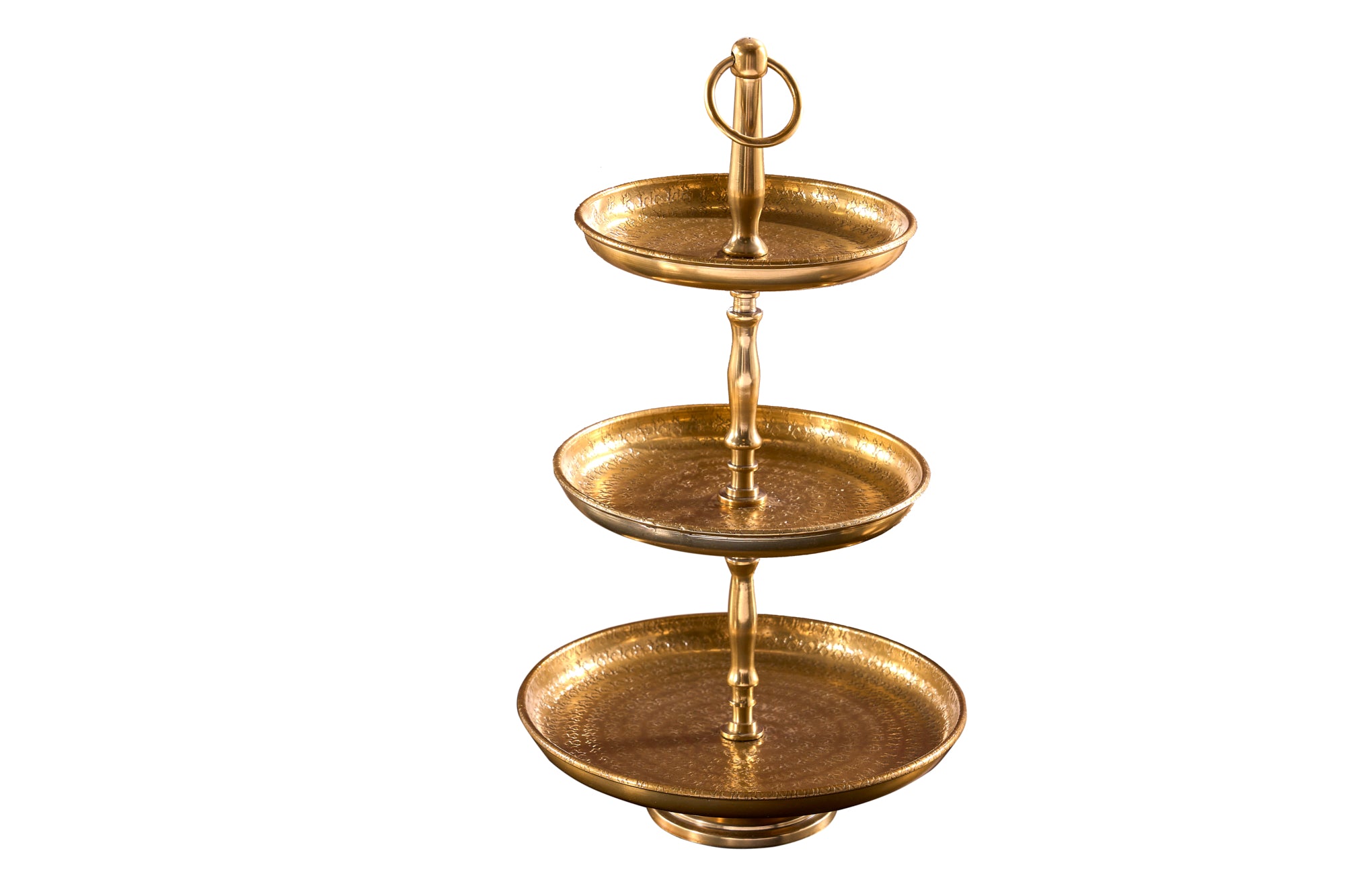 Three Tier Cake Stand Orient 47cm Hammered Metal Gold