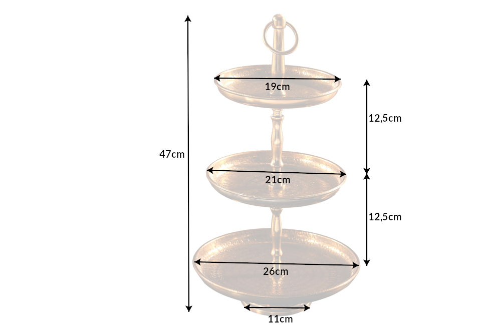 Three Tier Cake Stand Orient 47cm Hammered Metal Gold