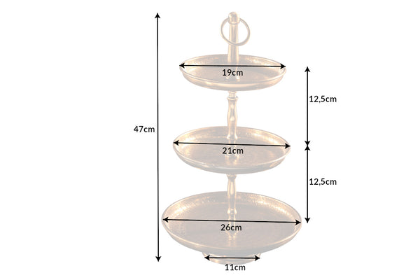 Three Tier Cake Stand Orient 47cm Hammered Aluminium Gold