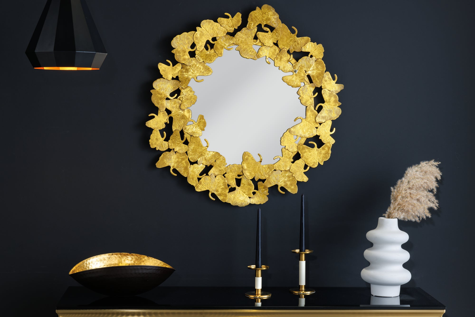 Mirror Ginkgo Leaves 68cm Gold